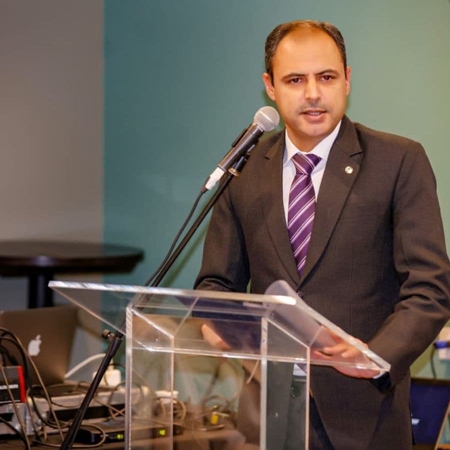 A speaker at the podium